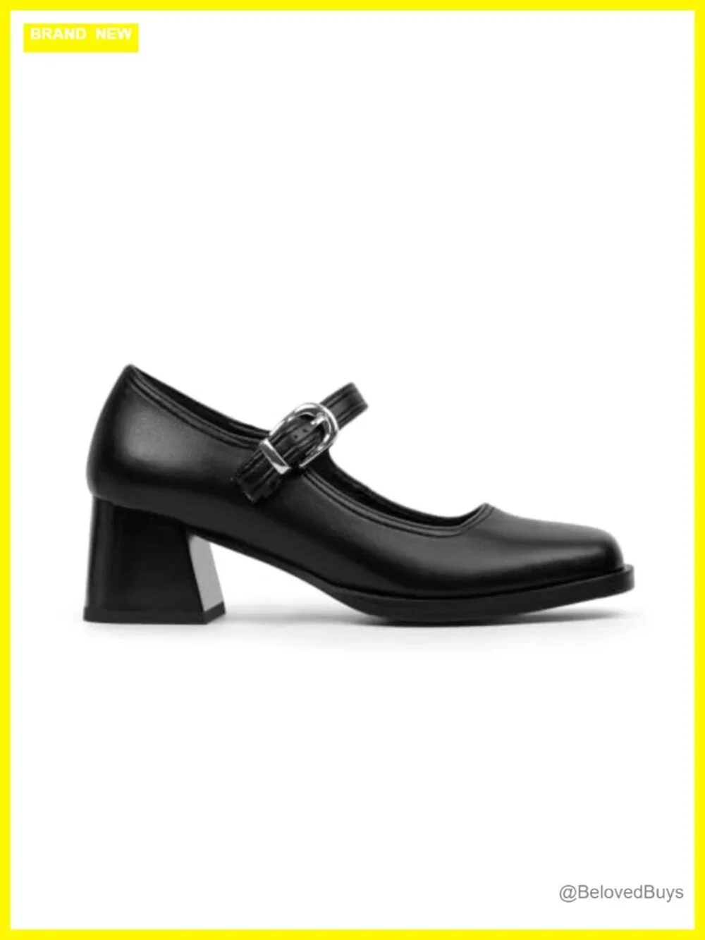 Mary Jane Heels Retro Chunky Square Toe Platform Ankle Buckle Strap Pumps Faux